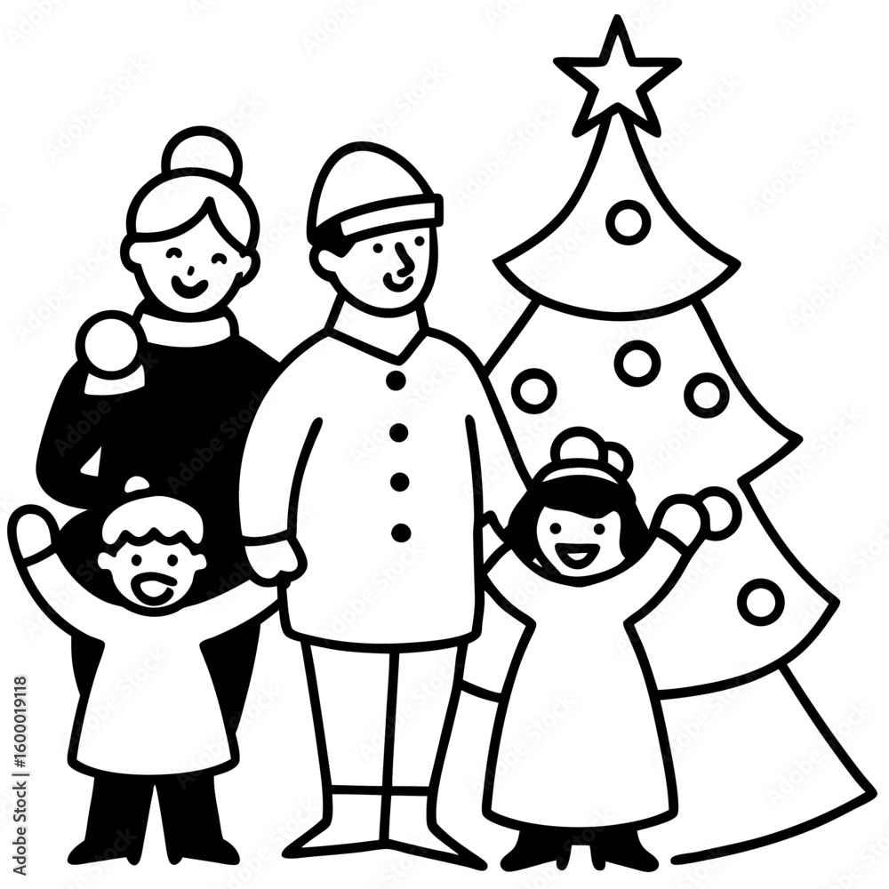 Fototapeta premium Family Christmas Portrait on a White Background vector illustration