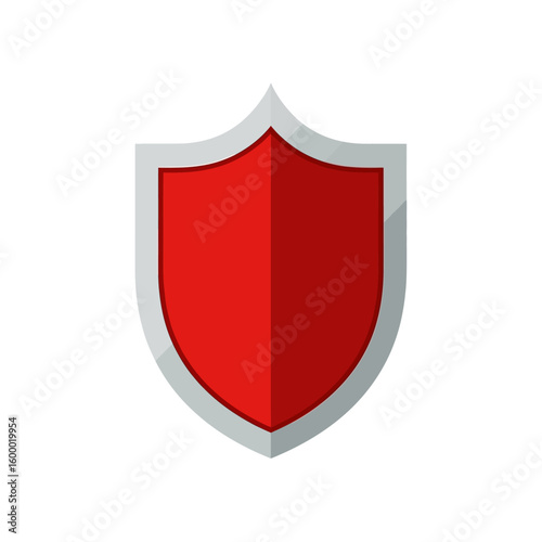 Free Download Flat Vector Illustration of a Red Heraldic Shield with Silver Border and Soft Shadow on White Background - GFXLoad