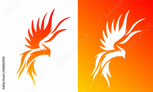Phoenix Bird Logo Design Fire Inspired Silhouette in Dual Color Background