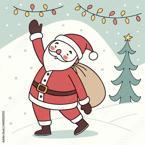 Waving Santa Claus Character vector illustration