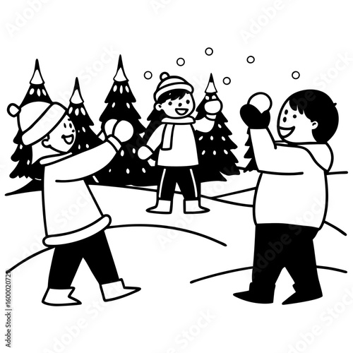 Children Enjoying a Snowball Fight vector illustration