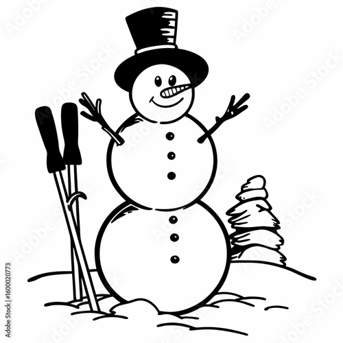 Snowman Doing a Winter Activity on White Background vector illustration