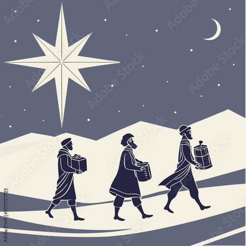 Three Wise Men on their Way to Bethlehem vector illustration