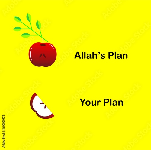 Inspirational illustration showing the difference between human plans and Allah's plan. A motivational and religious concept design about trusting divine plans.