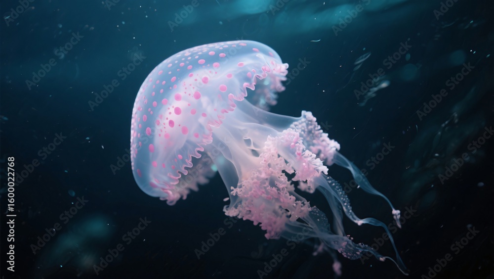 Naklejka premium Pink Spotted Jellyfish Underwater Marine Life Aquatic Animal Pink Jellyfish