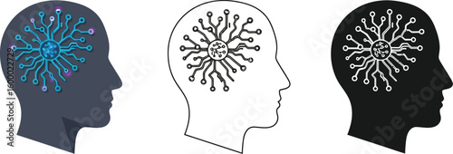 Artificial intelligence ai head brain technology concept digital mind machine learning vector design