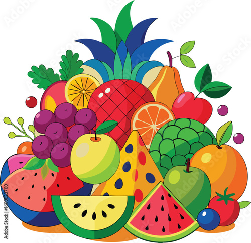 Vibrant assortment of fresh fruits arranged together isolated on transparent background