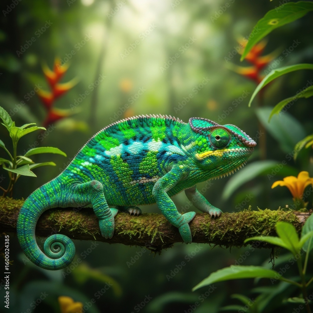 Fototapeta premium green iguana on a branch