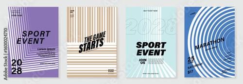 Sport line poster background vector set. Minimalist cover template with vibrant perspective line wave in motion. Ideal design for social media, cover, banner, flyer, ads. 