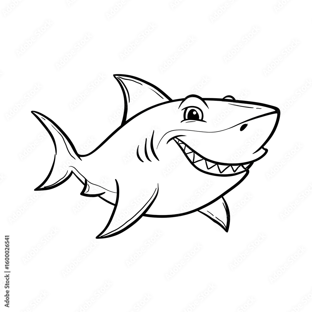 Fototapeta premium Outline Comic Style Smiling Shark Character Marine Animal Illustration. Ai Generated Images
