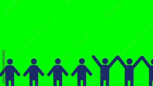 Volunteer concept with animated hands raised in unity. Flat style people illustration with copy space. Community support and teamwork theme.