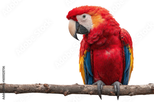 Colorful parrot perched on branch nature scene close-up view. Isolated on transparent background, png.