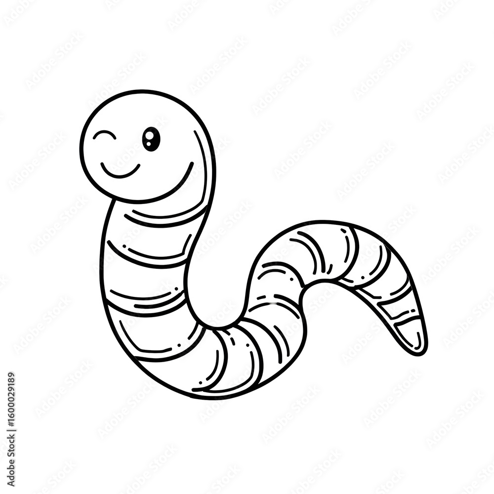 Fototapeta premium Simple Line Drawing Cute Winking Worm Character Illustration. Ai Generated Images