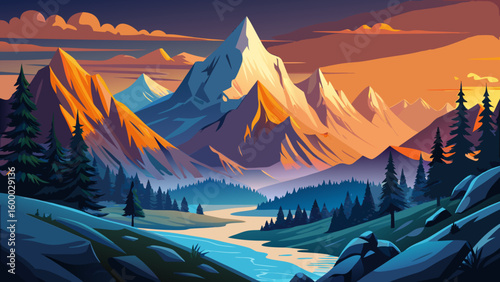 Panorama of the Alps near Chamonix during sunset. Chamonix, France.