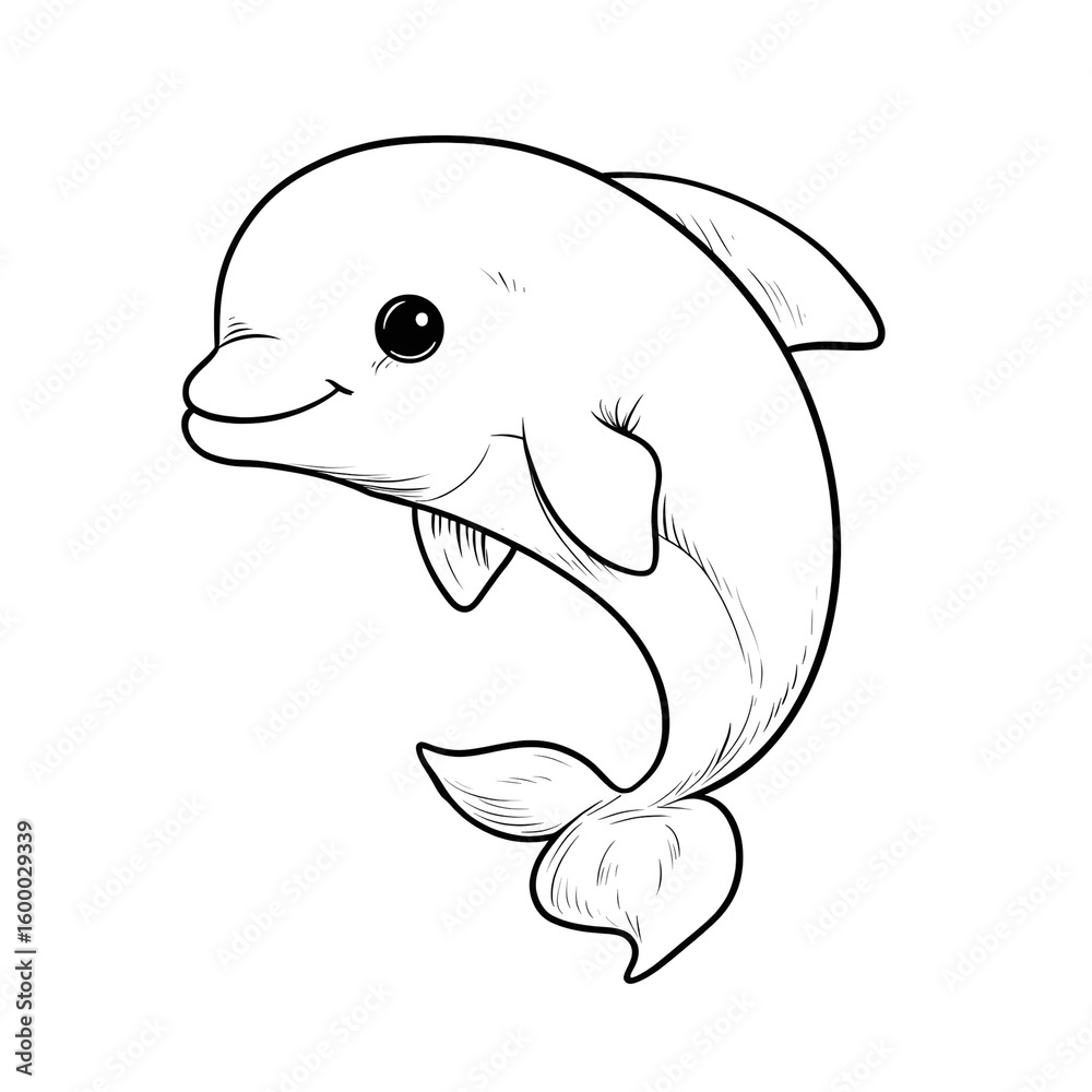 Fototapeta premium Simple Line Art Cheerful Dolphin Marine Animal Character Aquatic Illustration. Ai Generated Images