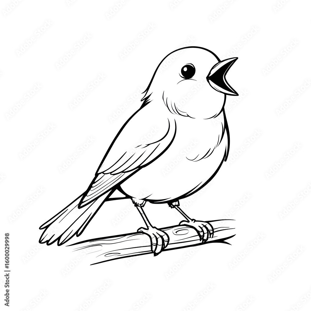 Obraz premium Simple Outline Illustration Singing Bird Sitting on Branch Line Art. Ai Generated Images
