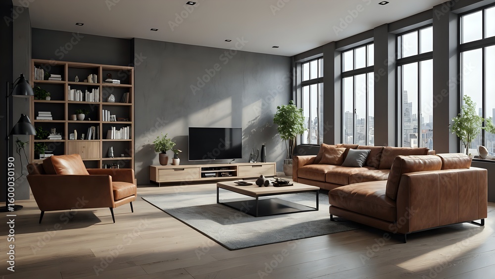 Fototapeta premium modern living room with fireplace