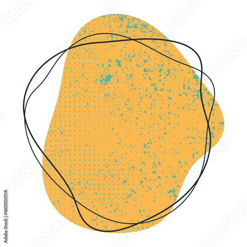 Blob with Grunge Texture in Hand Drawn Style Isolated on White Background. Liquid organic yellow silhouette figure. Irregular dynamic shapes. Modern asymmetric spots