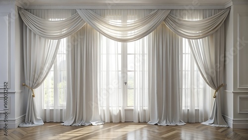Elegant white sheer curtains gracefully framing large windows