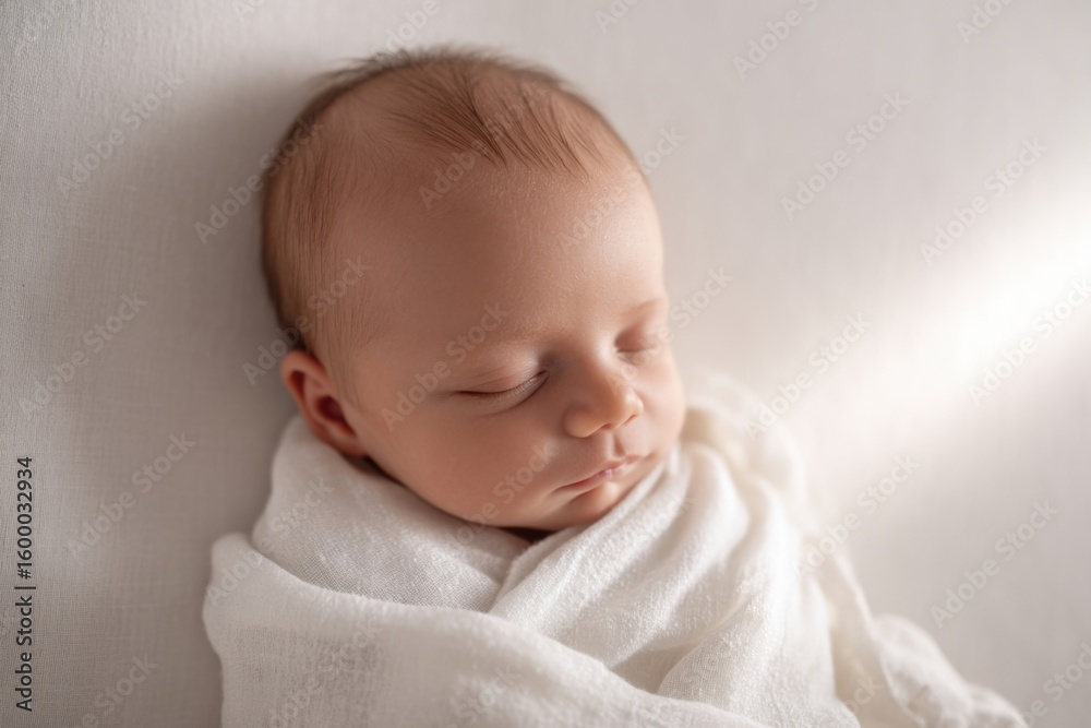 Adorable sleeping newborn baby wrapped in a soft blanket resting peacefully indoors. Adorable sleeping newborn baby wrapped in a soft blanket resting peacefully indoors.