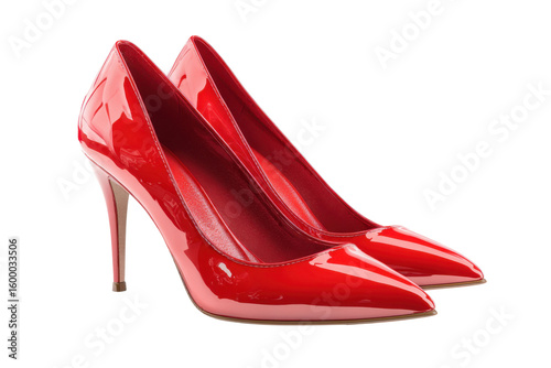 Stylish red high heels for fashion lovers studio product photography. Isolated on transparent background, png.