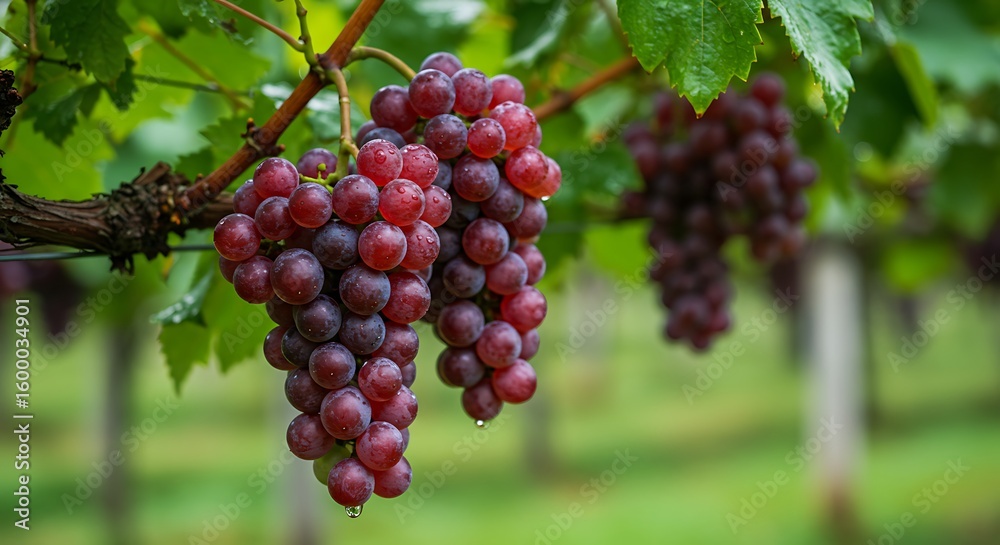 Ripe Red Grapes Hanging on Vine in Vineyard Ready for Harvest Agriculture and Food Production Freshness and Natural Sweetness Ripe Red Grapes Hanging on Vine in Vineyard Ready for Harvest Agriculture and Food Production Freshness and Natural Sweetness
