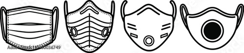 Diverse collection of medical and protective face masks, including surgical and respirator styles