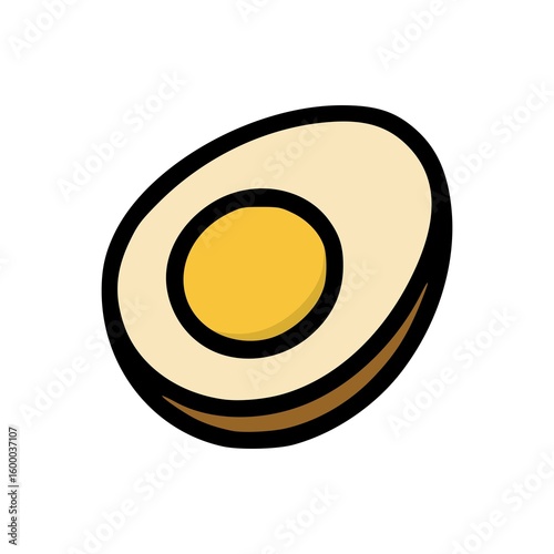 Simple vector of half sliced boiled egg with smooth shading, beige egg white, and yellow yolk center