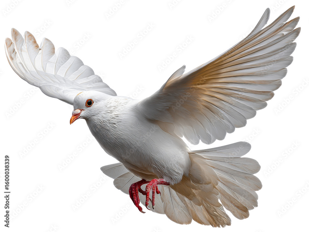 Obraz premium 🕊️Dove in Flight: A pristine dove soars gracefully through the air, its pure white plumage contrasted by the boundless blue expanse above. A symbol of peace, purity, and freedom.🕊️