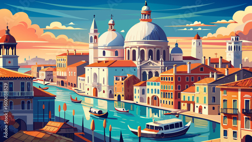 Stunning panoramic view of venice showcasing grand canal and santa maria della salute s double dome