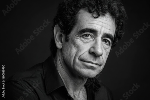 Black and White Portrait of a Pensive Middle-Aged Man
