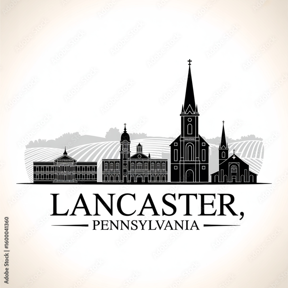 Fototapeta premium Lancaster Skyline Silhouette - Historic Pennsylvania City Vector Illustration
