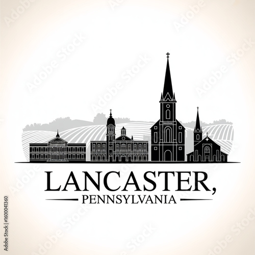 Obraz na płótnie Lancaster Skyline Silhouette - Historic Pennsylvania City Vector Illustration