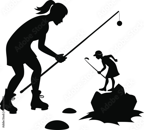 Vector silhouette illustration of a golfer swinging a club, depicting a man playing golf