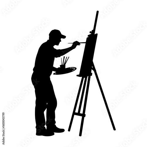 Male Artist Painting on Easel – Creative Art Vector Illustration