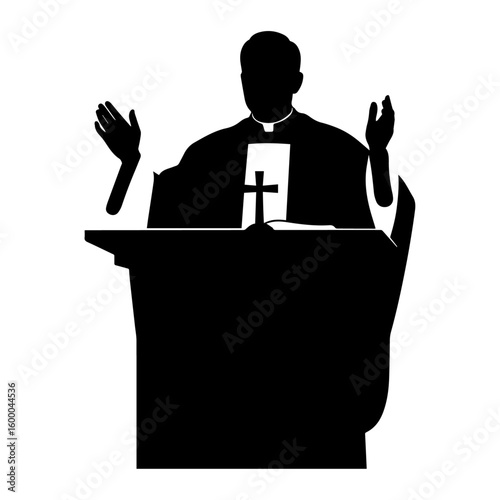 Preacher at Pulpit Giving Sermon – Religious Vector Art