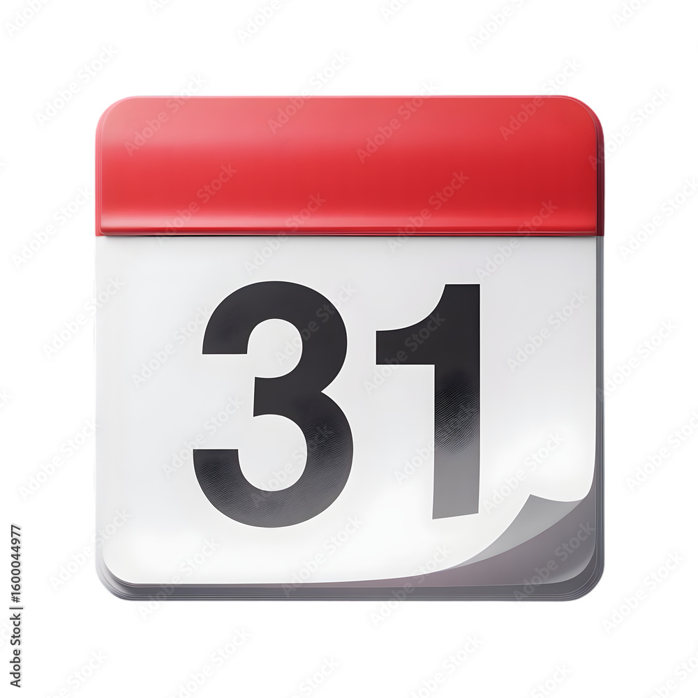 Fototapeta premium Calendar page showing the 31st day with red header