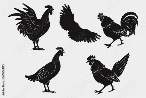 Chicken Silhouette Set – Farmyard Poses Collection
