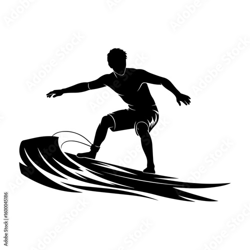 Surfer Silhouette Riding Wave Vector – Black and White Surf