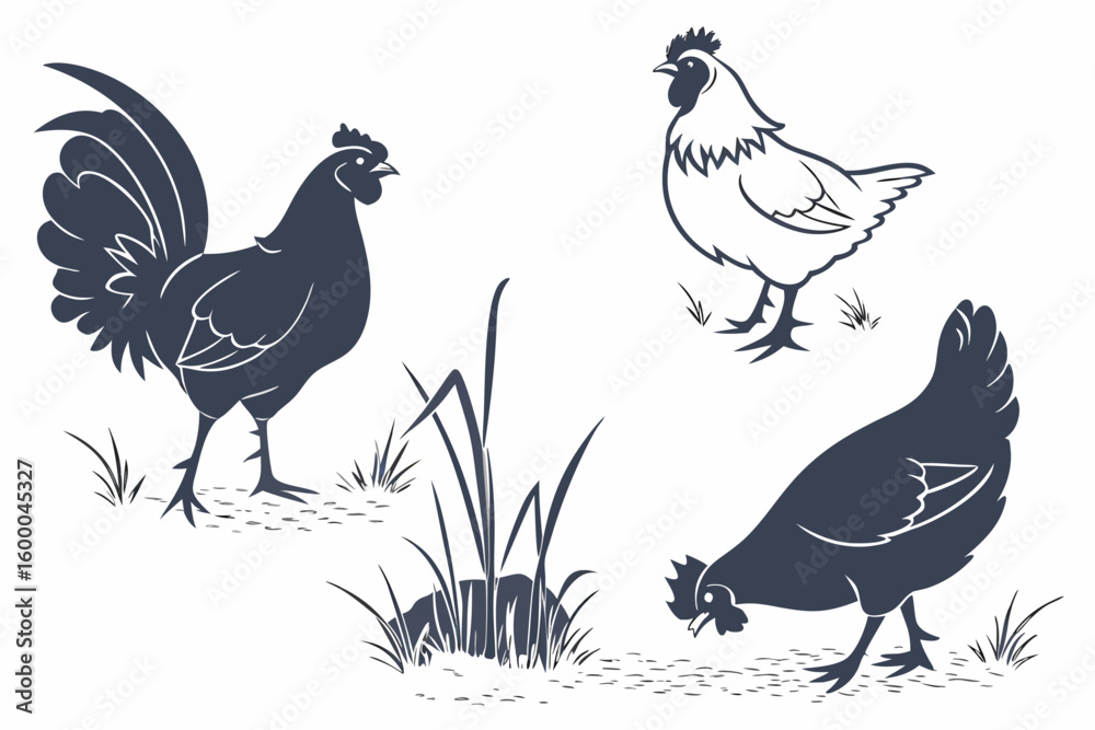 Fototapeta premium Minimalist Chicken Silhouettes – Poultry Pose Pack 