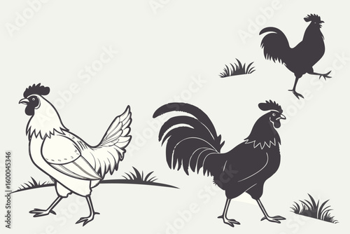 Hen and Rooster Silhouettes – Variety of Poses
