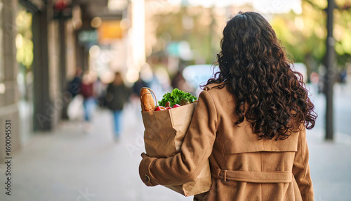 A woman carried groceries after leaving the supermarket