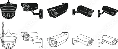 Collection of security surveillance cameras in various styles for monitoring and protection