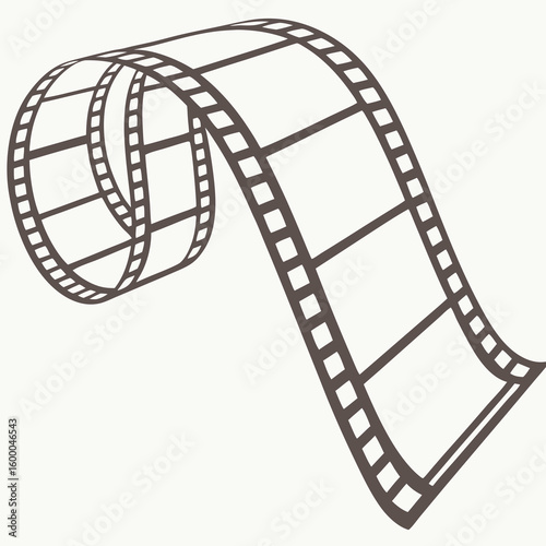 Brown film strip curled on white background movie cinema
