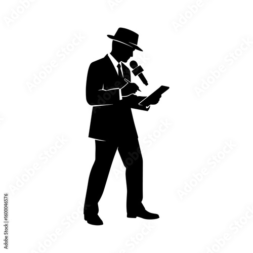 Male News Reporter with Microphone and Notepad – Journalism Vector Illustration