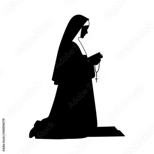 Nun Praying with Rosary – Religious Woman in Prayer Vector