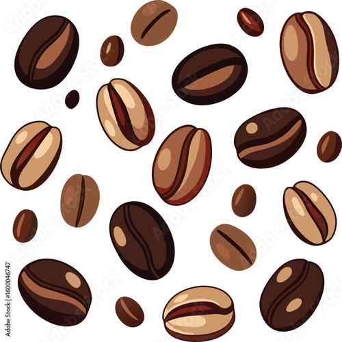 Roasted brown coffee beans create a seamless pattern, perfect for a dark, textured background with an inviting aroma
