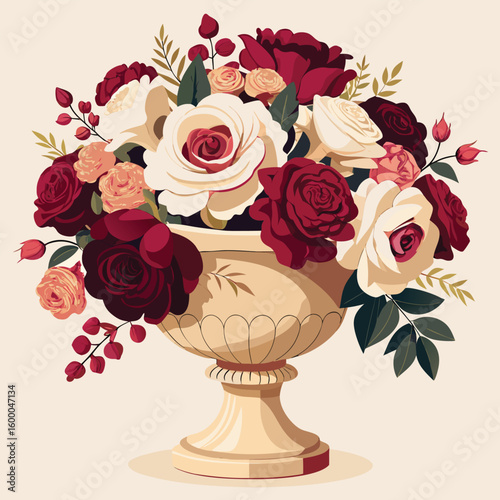 Pink rose bouquet in vase, a beautiful floral gift for love and wedding