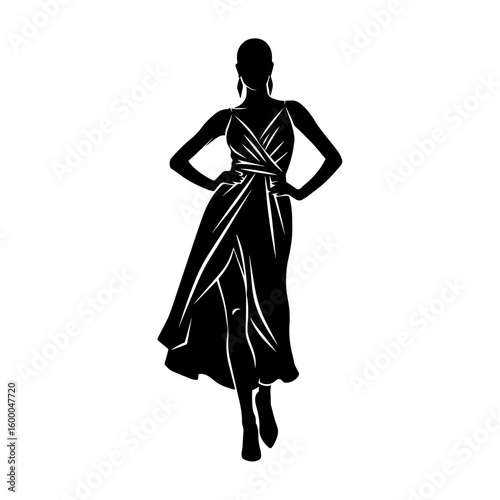 Elegant Fashion Model Silhouette in Flowing Dress – Runway Style Illustration