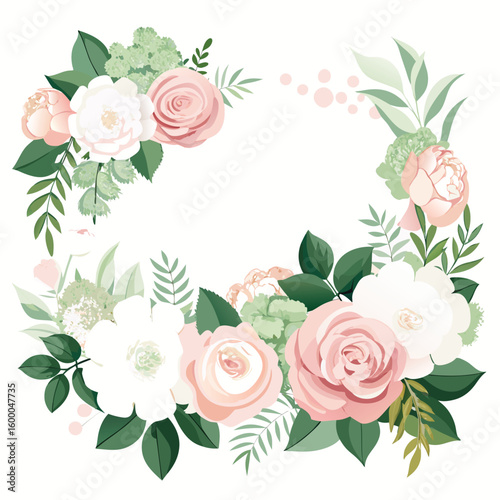 A charming vector illustration of a pink rose bouquet, perfect for a vintage floral wedding card frame or Valentine's Day design